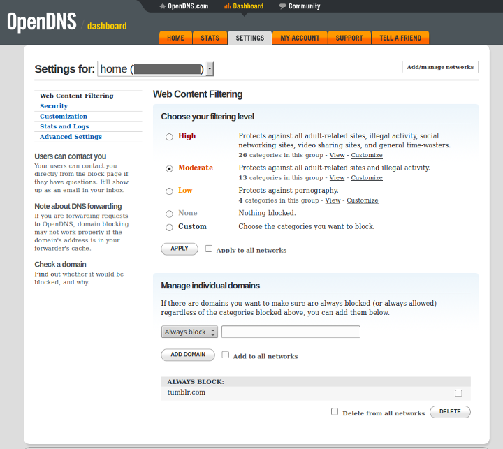 OpenDNS Settings