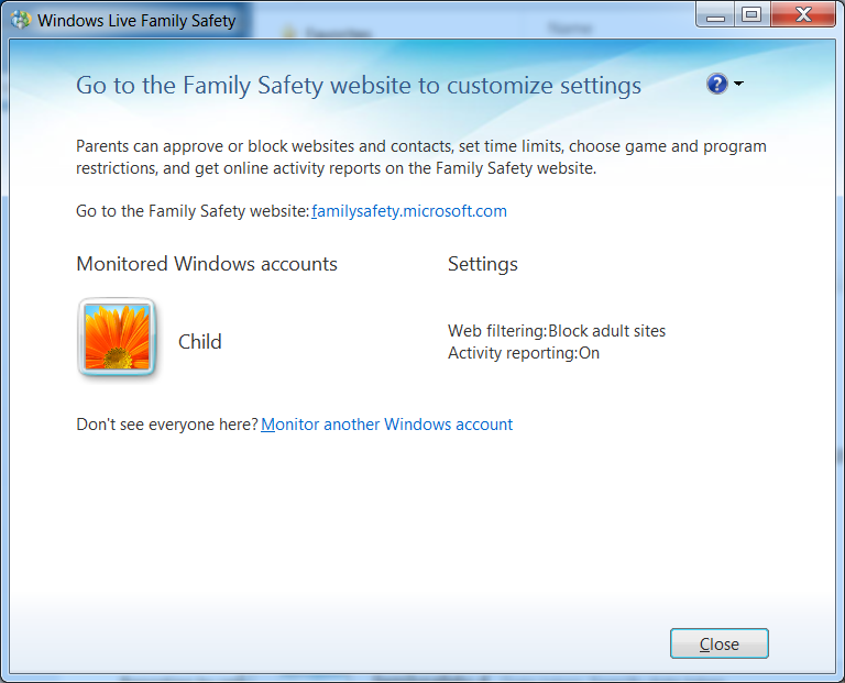 windows live family safety notification